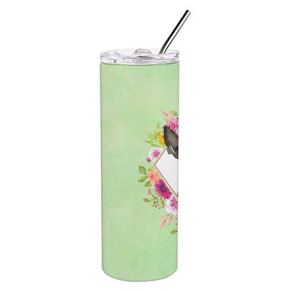 Boston Terrier Green Flowers Stainless Steel 20 oz Skinny Tumbler